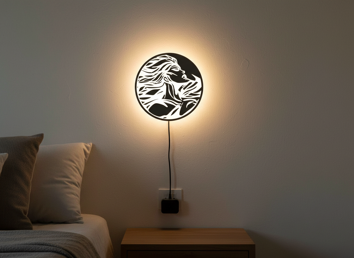 Beautiful Design Modern Backlit Art Wooden Wall Hanging with LED Night Light With Remote
