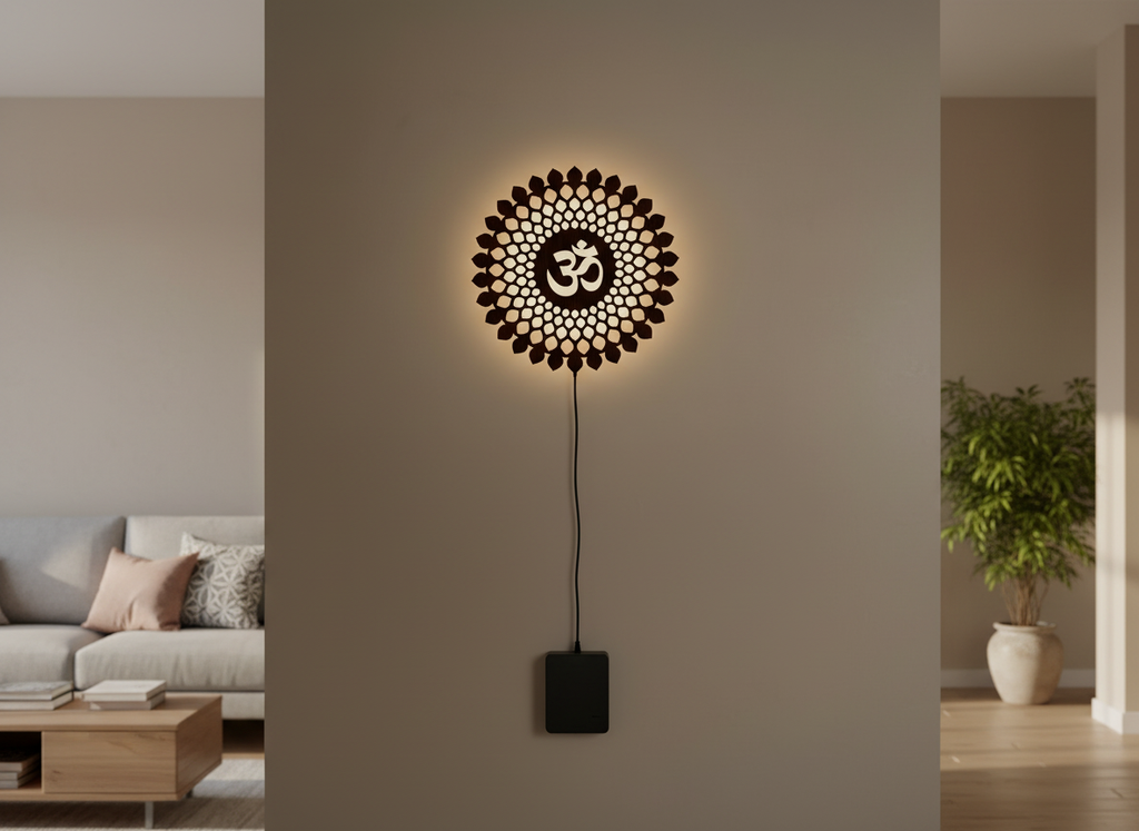 Beautiful OM Mandala Backlit Wooden Wall Hanging with LED And Remote
