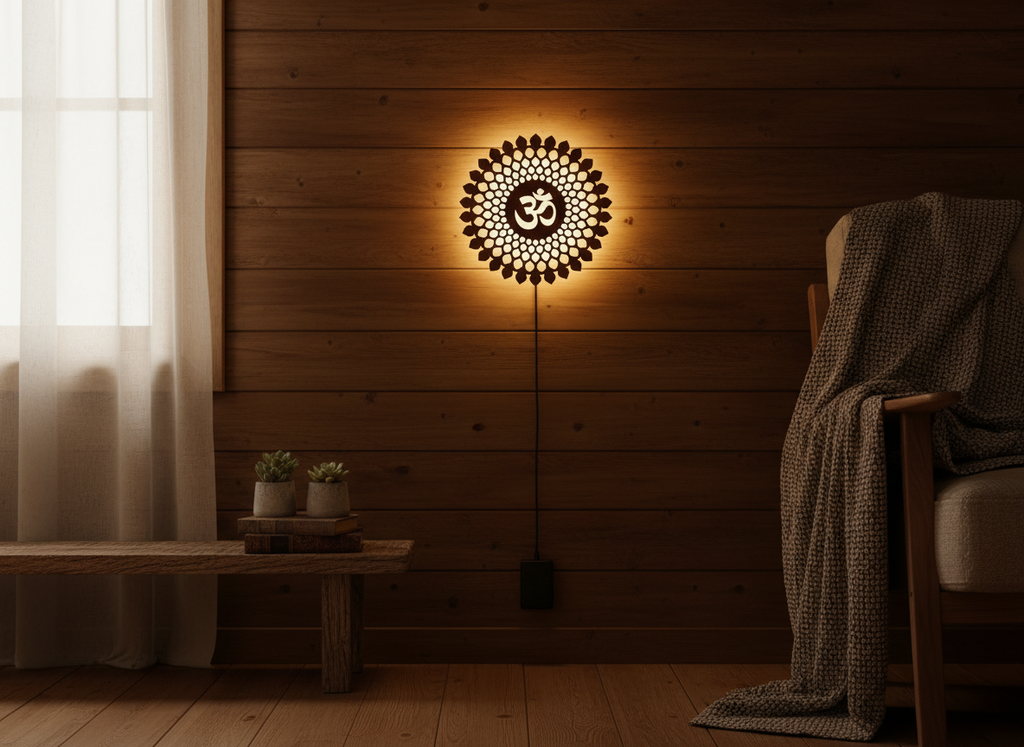 Beautiful OM Mandala Backlit Wooden Wall Hanging with LED And Remote