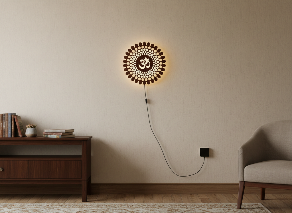 Beautiful OM Mandala Backlit Wooden Wall Hanging with LED And Remote
