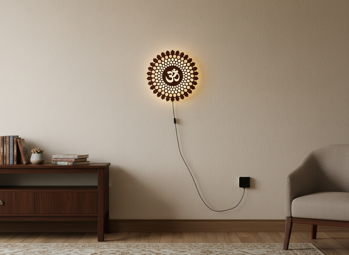 Beautiful OM Mandala Backlit Wooden Wall Hanging with LED And Remote