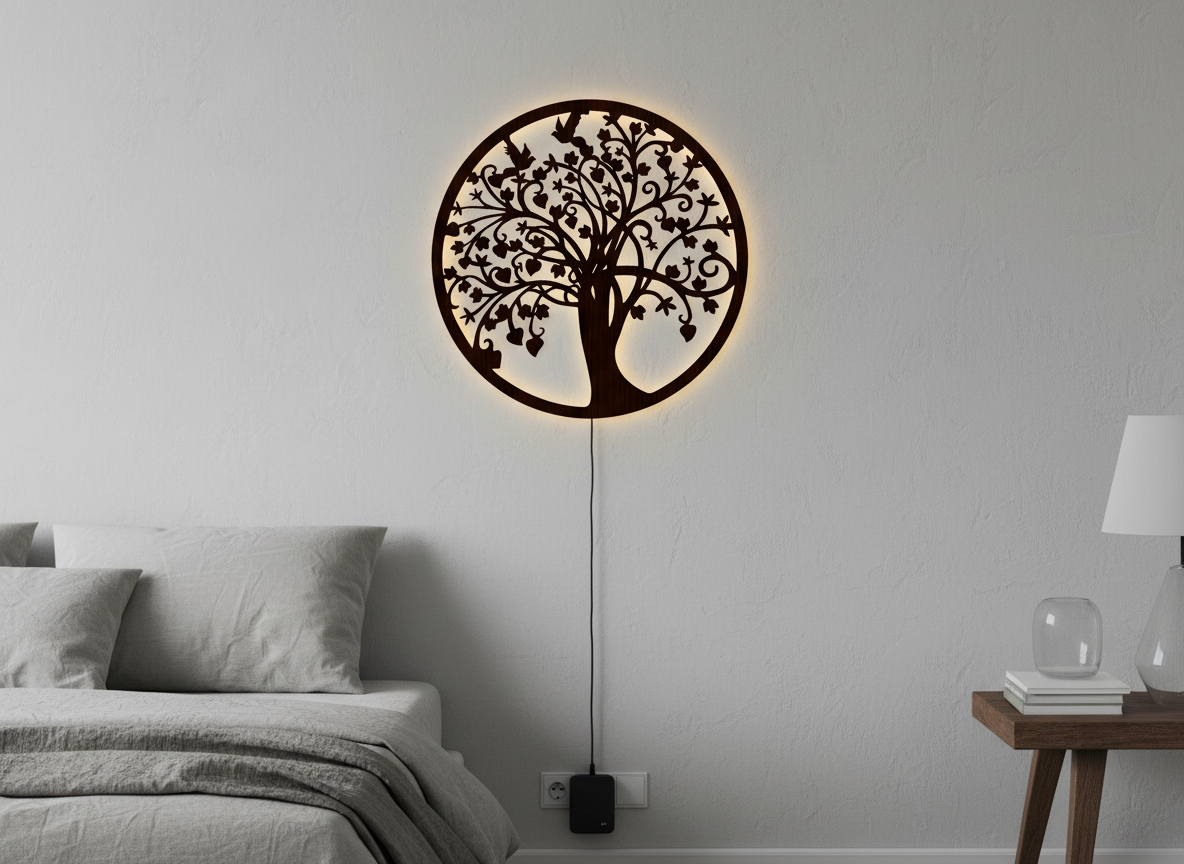 Beautiful Tree of life Round Backlit Wooden Wall Hanging with LED Night Light With Remote
