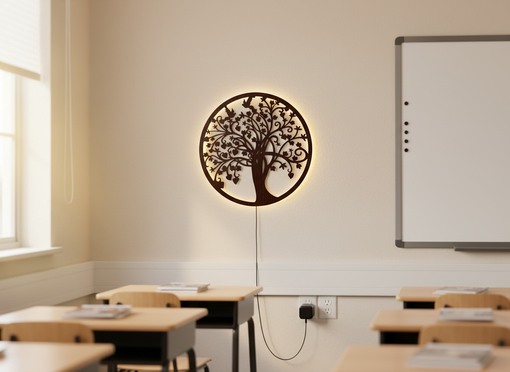 Beautiful Tree of life Round Backlit Wooden Wall Hanging with LED Night Light With Remote