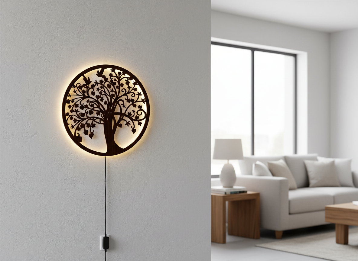 Beautiful Tree of life Round Backlit Wooden Wall Hanging with LED Night Light With Remote