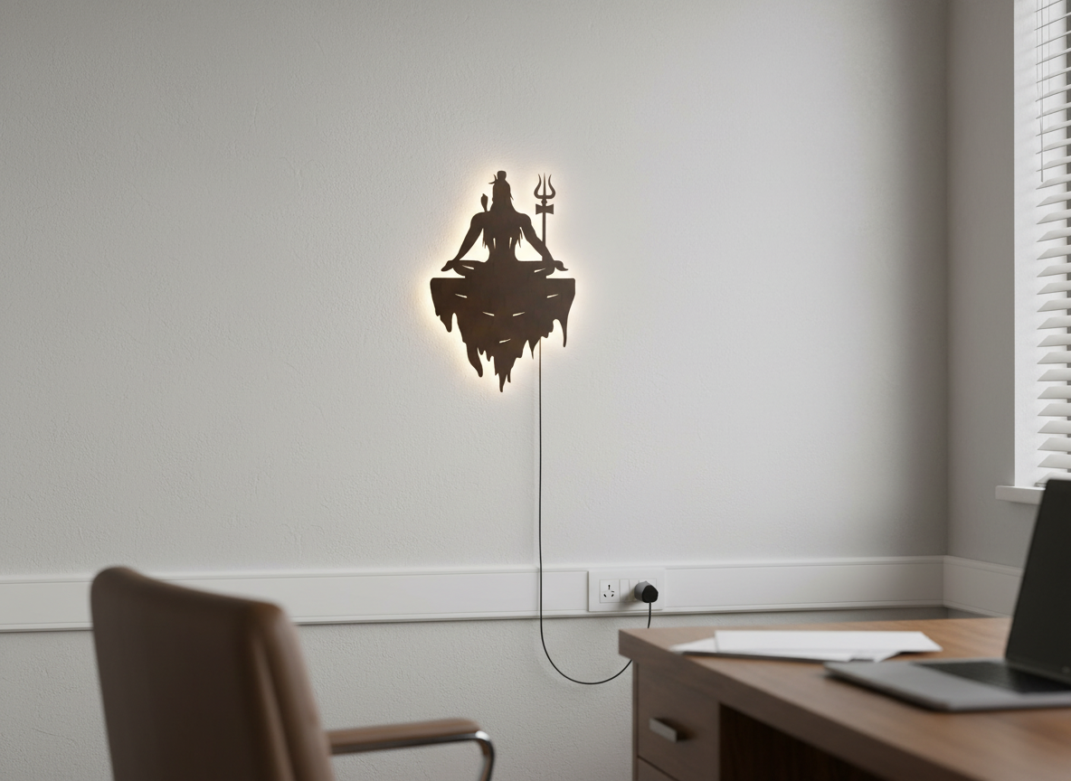 Adiyogi Mahakal Lord Shiva Premium Backlit Design Wooden Wall Hanging with LED Night Light With Remote