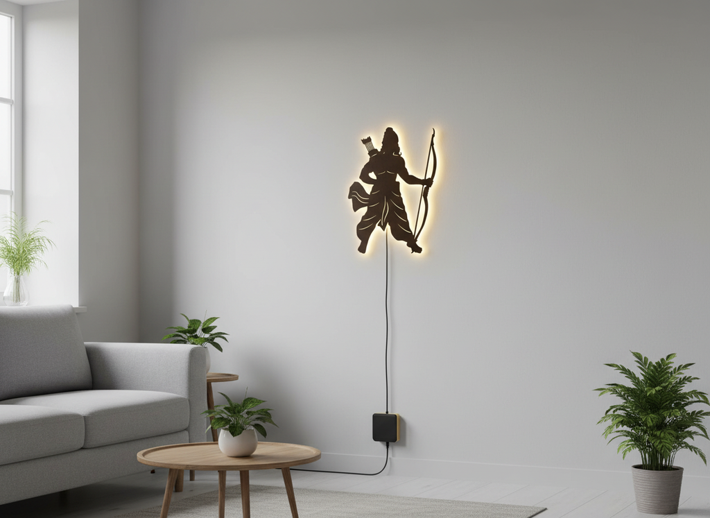 Lord Shree Ram Backlit Wooden Wall Decor with LED Night Light With Remote