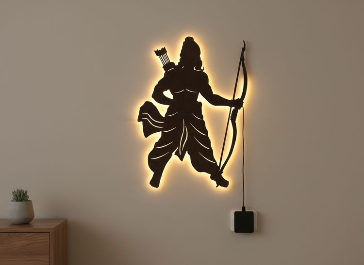 Lord Shree Ram Backlit Wooden Wall Decor with LED Night Light With Remote