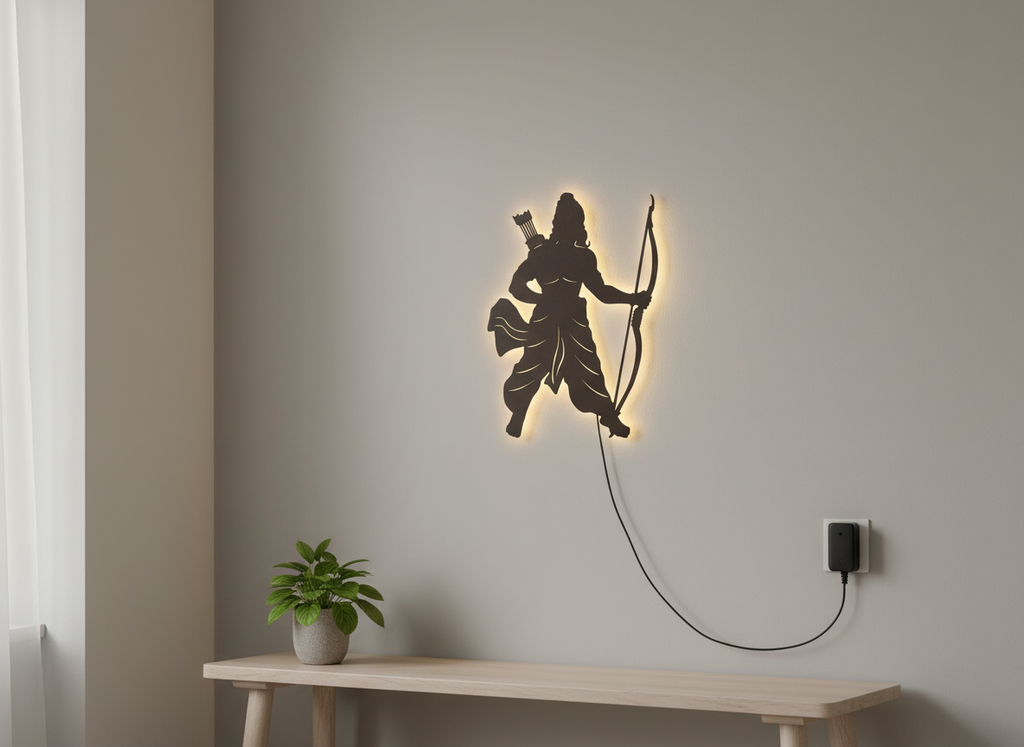 Lord Shree Ram Backlit Wooden Wall Decor with LED Night Light With Remote