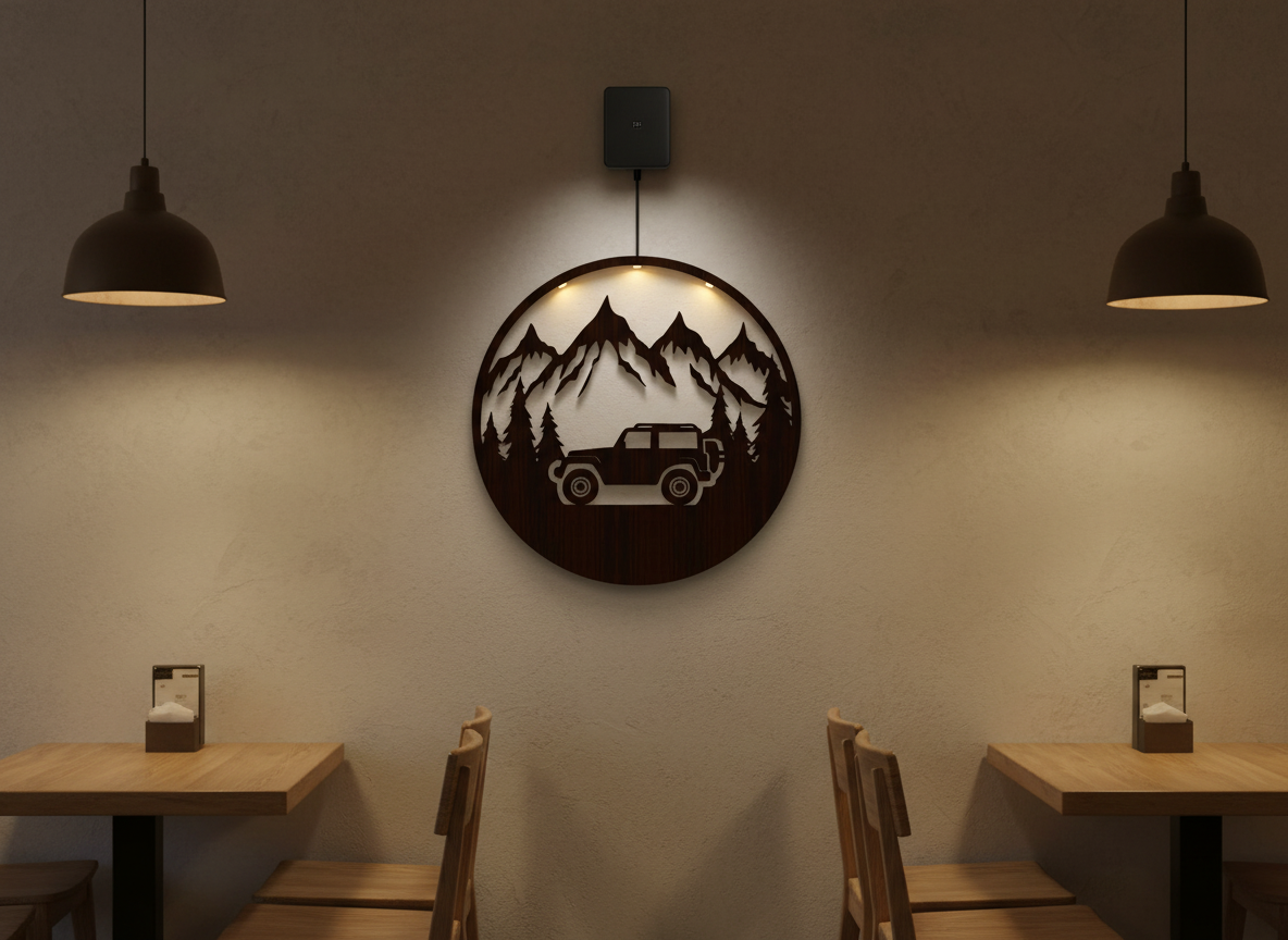 Mountain Forest Road Jeep Art Backlit Wooden Wall Hanging with LED Night Light With Remote