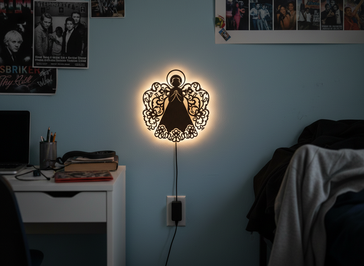 Fairy Angel Backlit Wooden Wall Hanging with LED Night Light With Remote