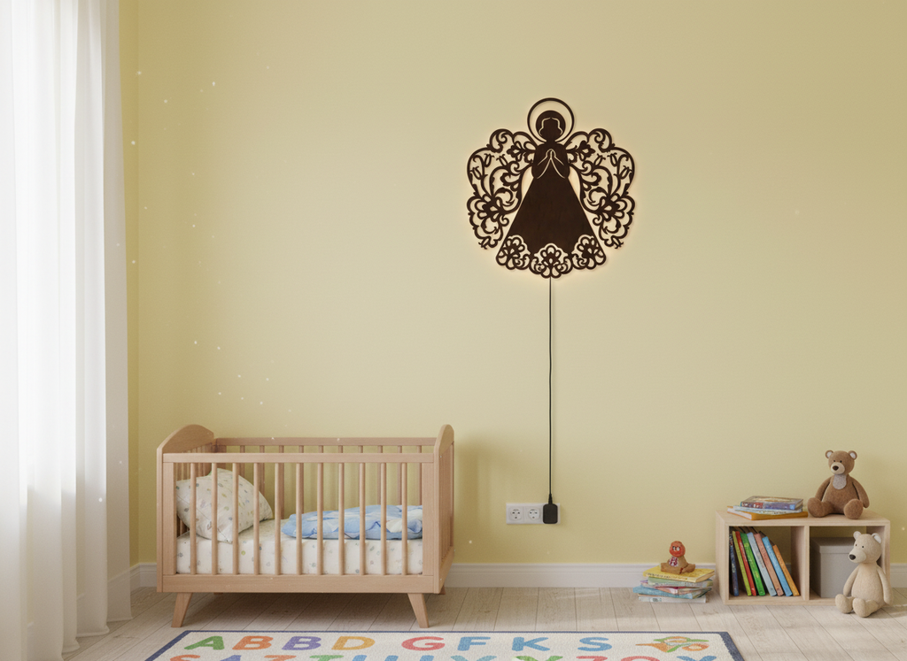 Fairy Angel Backlit Wooden Wall Hanging with LED Night Light With Remote