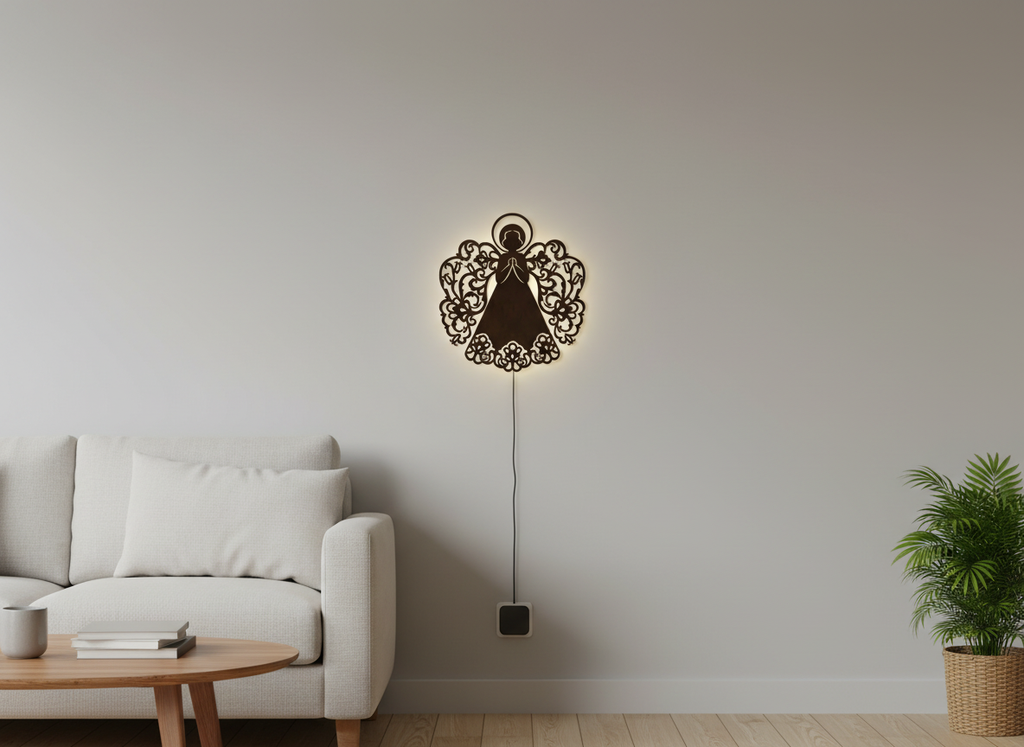 Fairy Angel Backlit Wooden Wall Hanging with LED Night Light With Remote