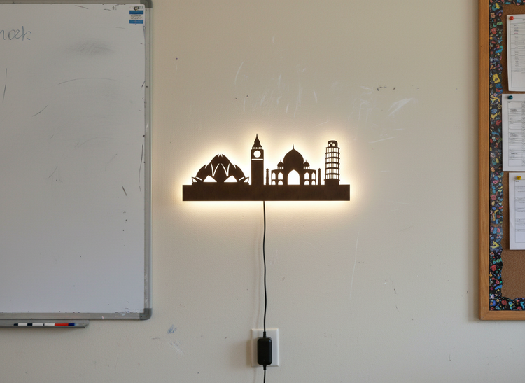 Famous Architectures Backlit Design Wooden Wall Hanging with LED Night Light With remote
