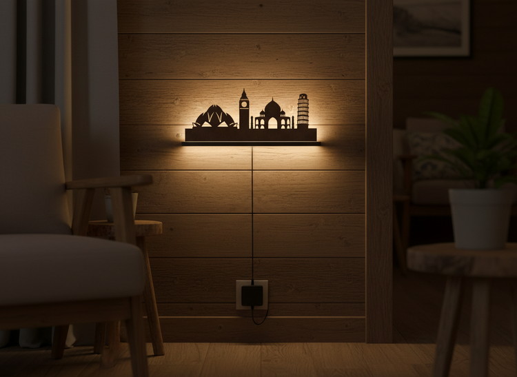 Famous Architectures Backlit Design Wooden Wall Hanging with LED Night Light With remote