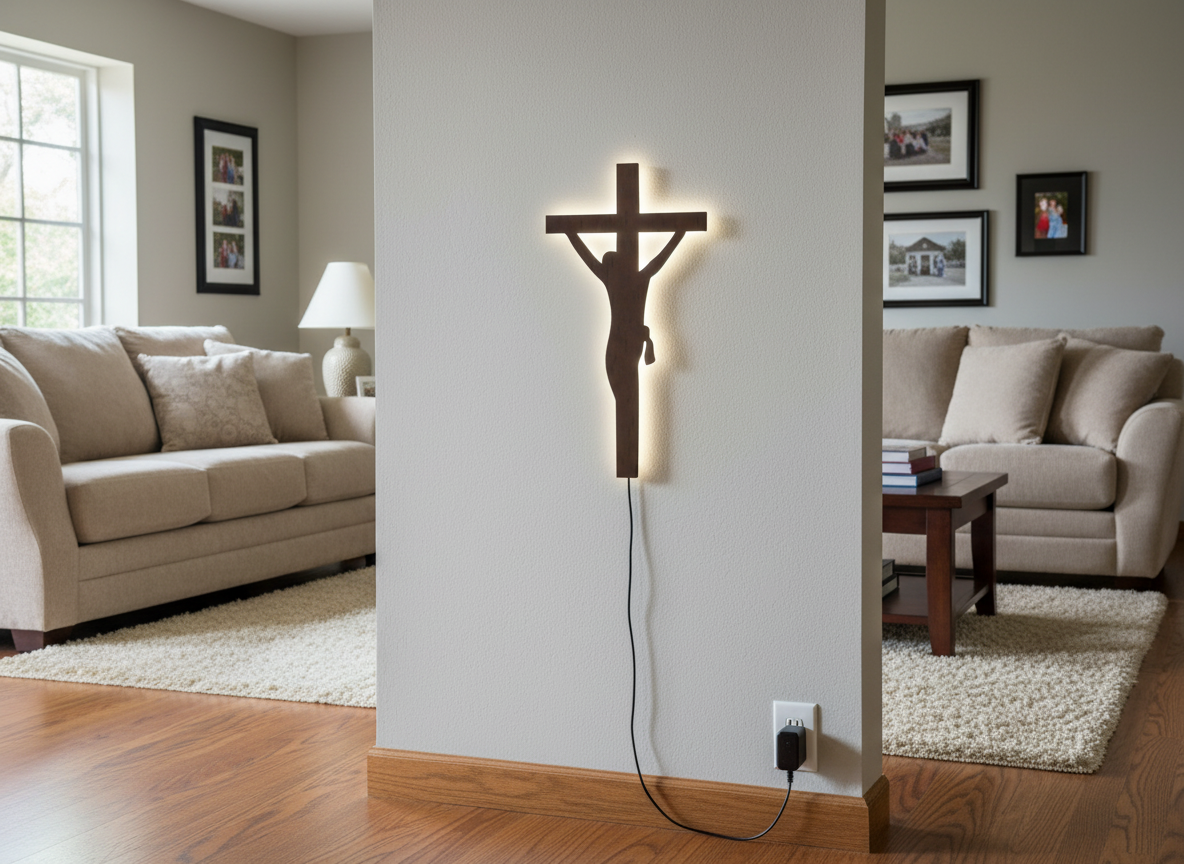 Jesus Crosses Backlit Wooden Wall Hanging with LED Night Light With Remote