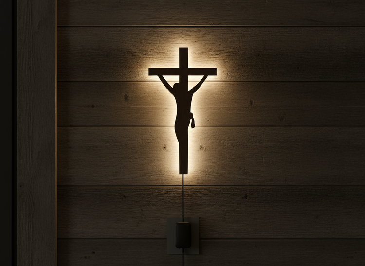 Jesus Crosses Backlit Wooden Wall Hanging with LED Night Light With Remote