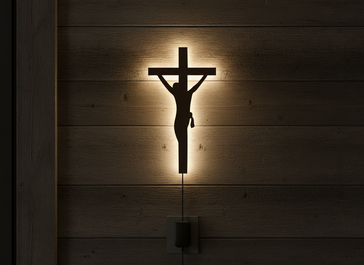 Jesus Crosses Backlit Wooden Wall Hanging with LED Night Light With Remote