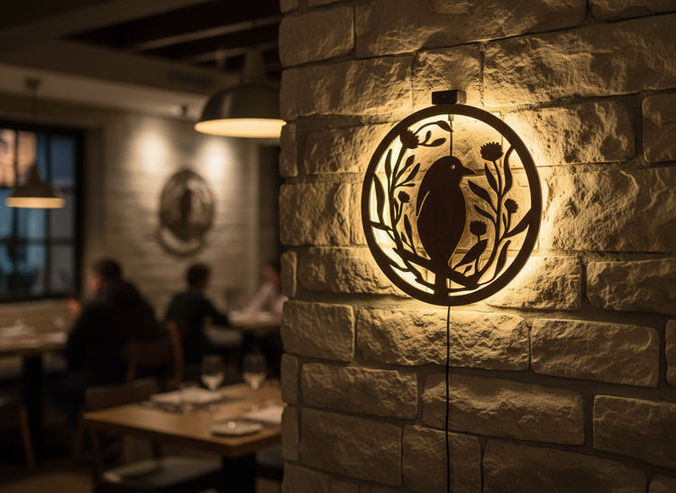 Beautiful Bird with Flower Round Backlit Wooden Wall Hanging with LED Night Light With Remote