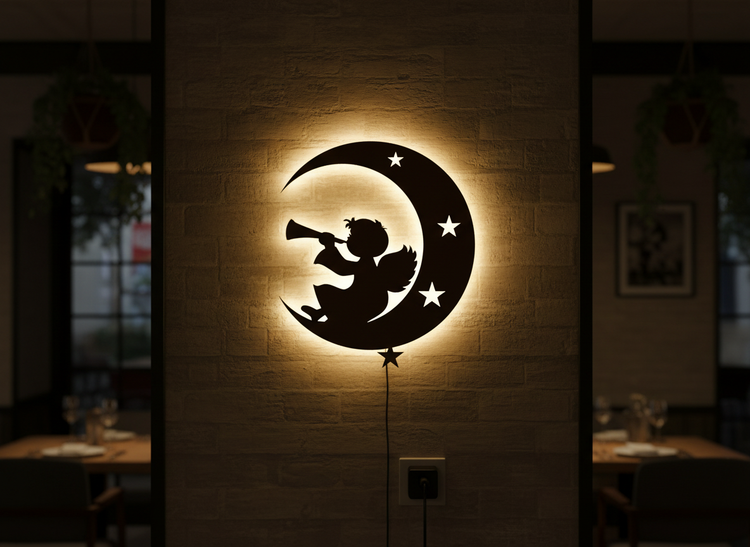 Silhouette Angel Backlit Wooden Wall Hanging with LED Night Light With Remote