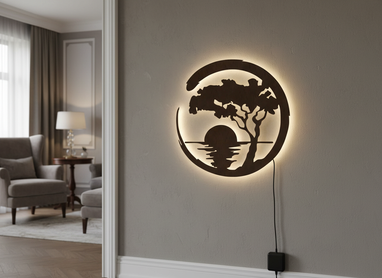 Beautiful Sunset Scenery Backlit Wooden Wall Decor with LED Night Light With Remote