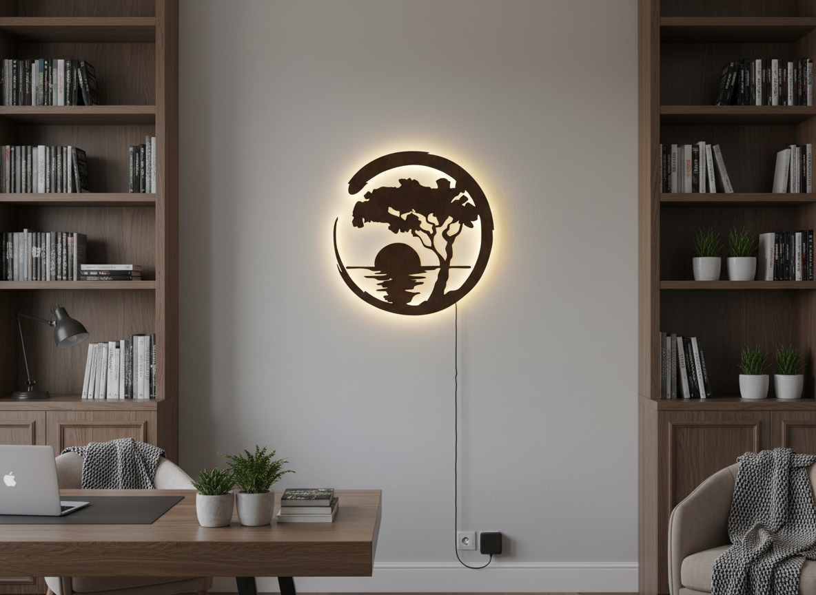 Beautiful Sunset Scenery Backlit Wooden Wall Decor with LED Night Light With Remote