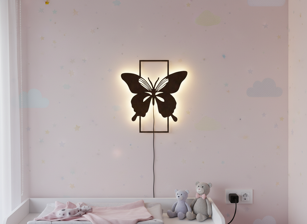 Modern Butterfly Art Backlit Wooden Wall Decor with LED Night Light With Remote