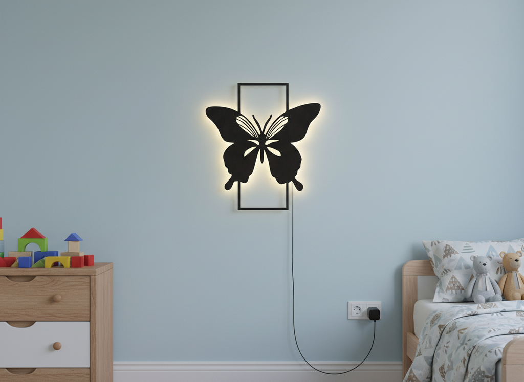 Modern Butterfly Art Backlit Wooden Wall Decor with LED Night Light With Remote