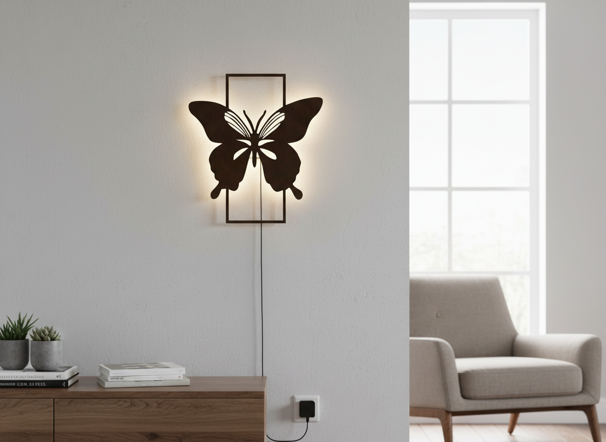 Modern Butterfly Art Backlit Wooden Wall Decor with LED Night Light With Remote