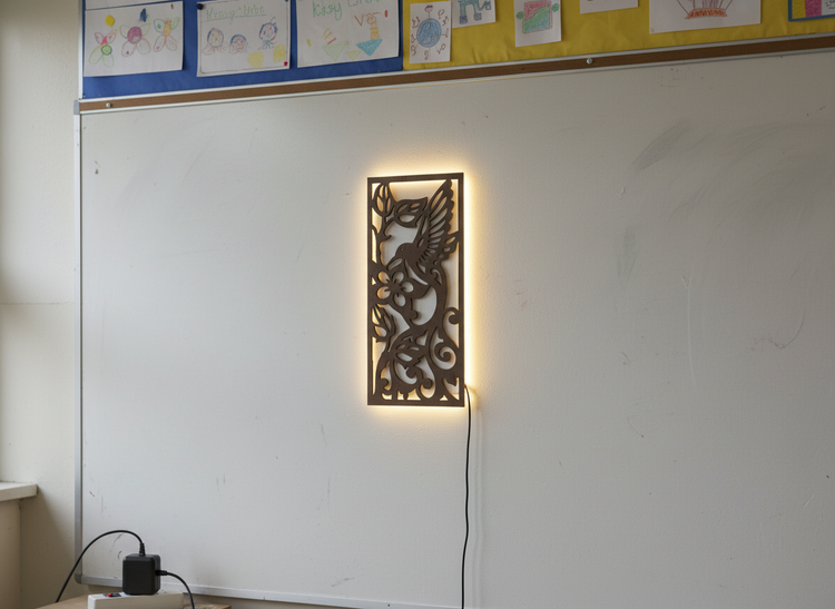 Beautiful Bird with Flower Backlit Wooden Wall Hanging with LED Night Light With Remote