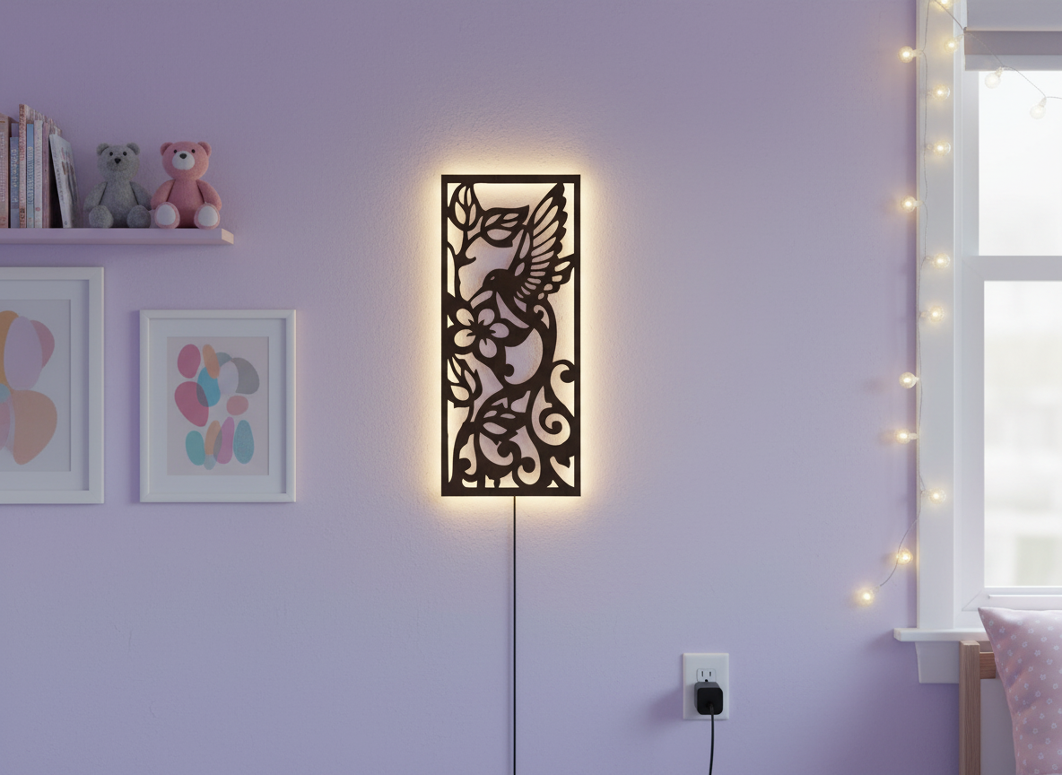 Beautiful Bird with Flower Backlit Wooden Wall Hanging with LED Night Light With Remote