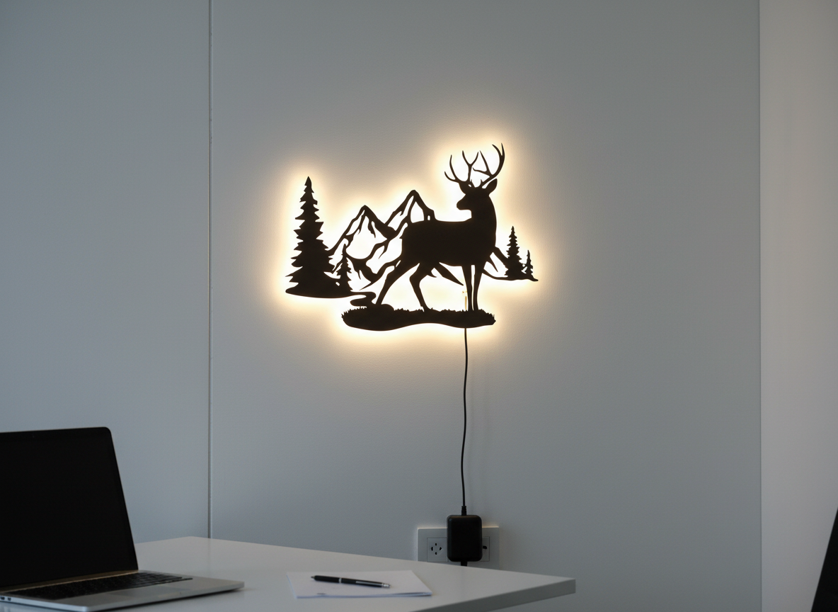 Rustic Forest Deer Backlit Wooden Wall Decor with LED Night Light With Remote