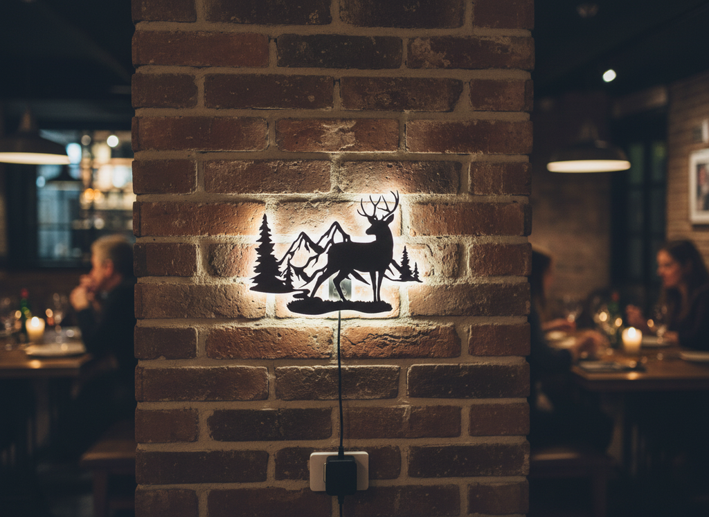 Rustic Forest Deer Backlit Wooden Wall Decor with LED Night Light With Remote
