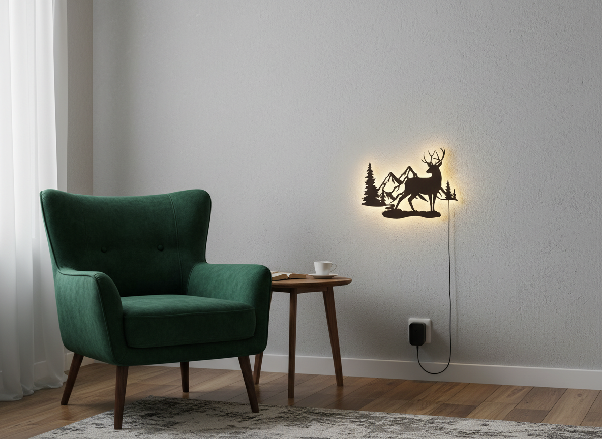 Rustic Forest Deer Backlit Wooden Wall Decor with LED Night Light With Remote