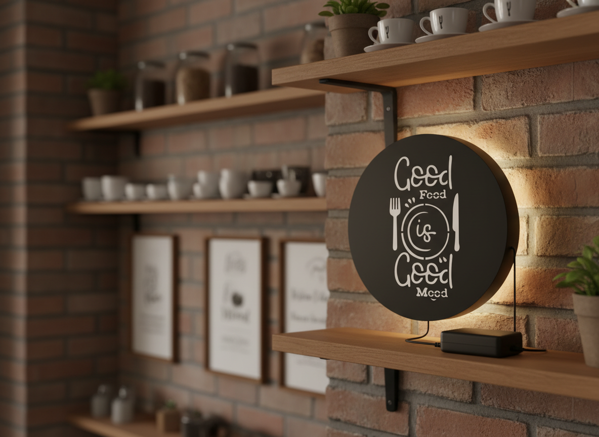 Circular 'Good Food' Backlit Wall Decor for Kitchen with Remote