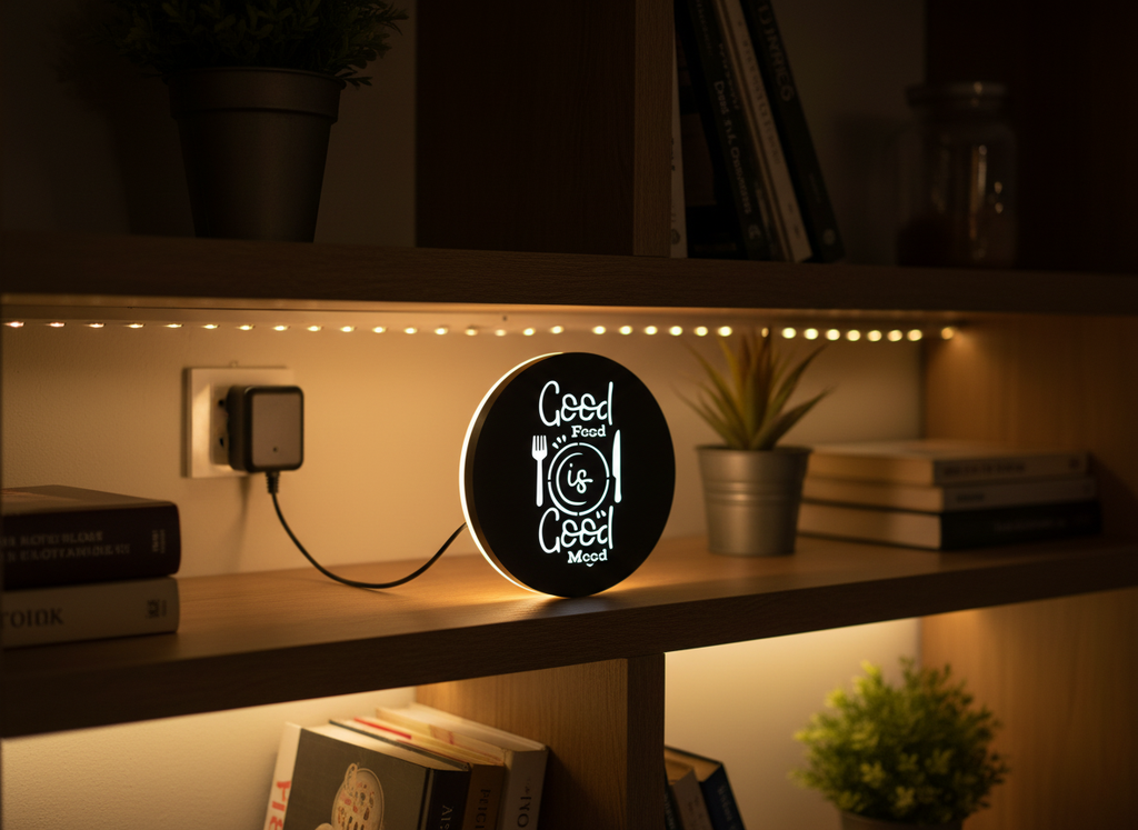 Circular 'Good Food' Backlit Wall Decor for Kitchen with Remote