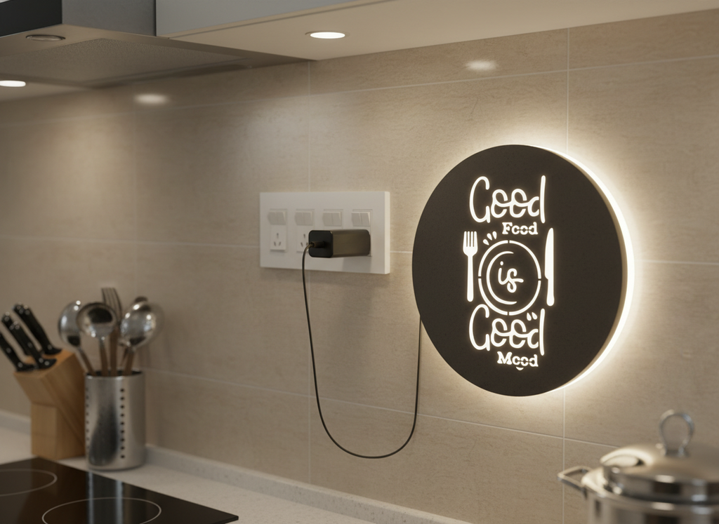 Circular 'Good Food' Backlit Wall Decor for Kitchen with Remote