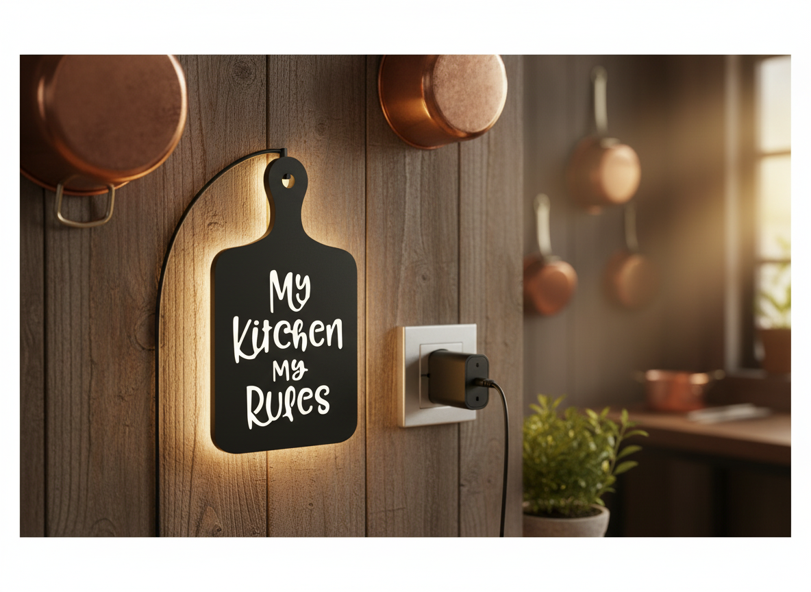 My Kitchen My Rules' Backlit Wall Art for Kitchen Decor