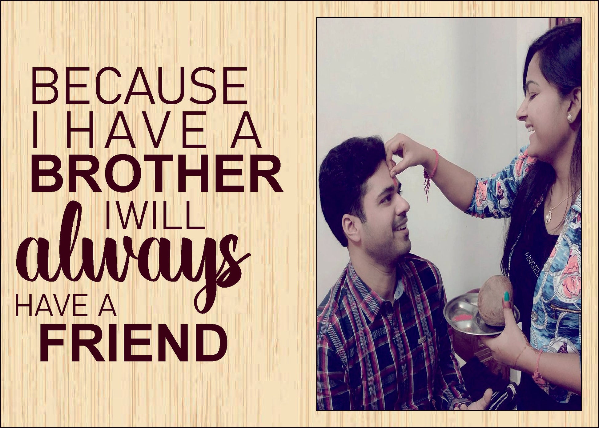 Brother cum Friend cute Photoframe with Engraved ( Black & Red Acrylic )