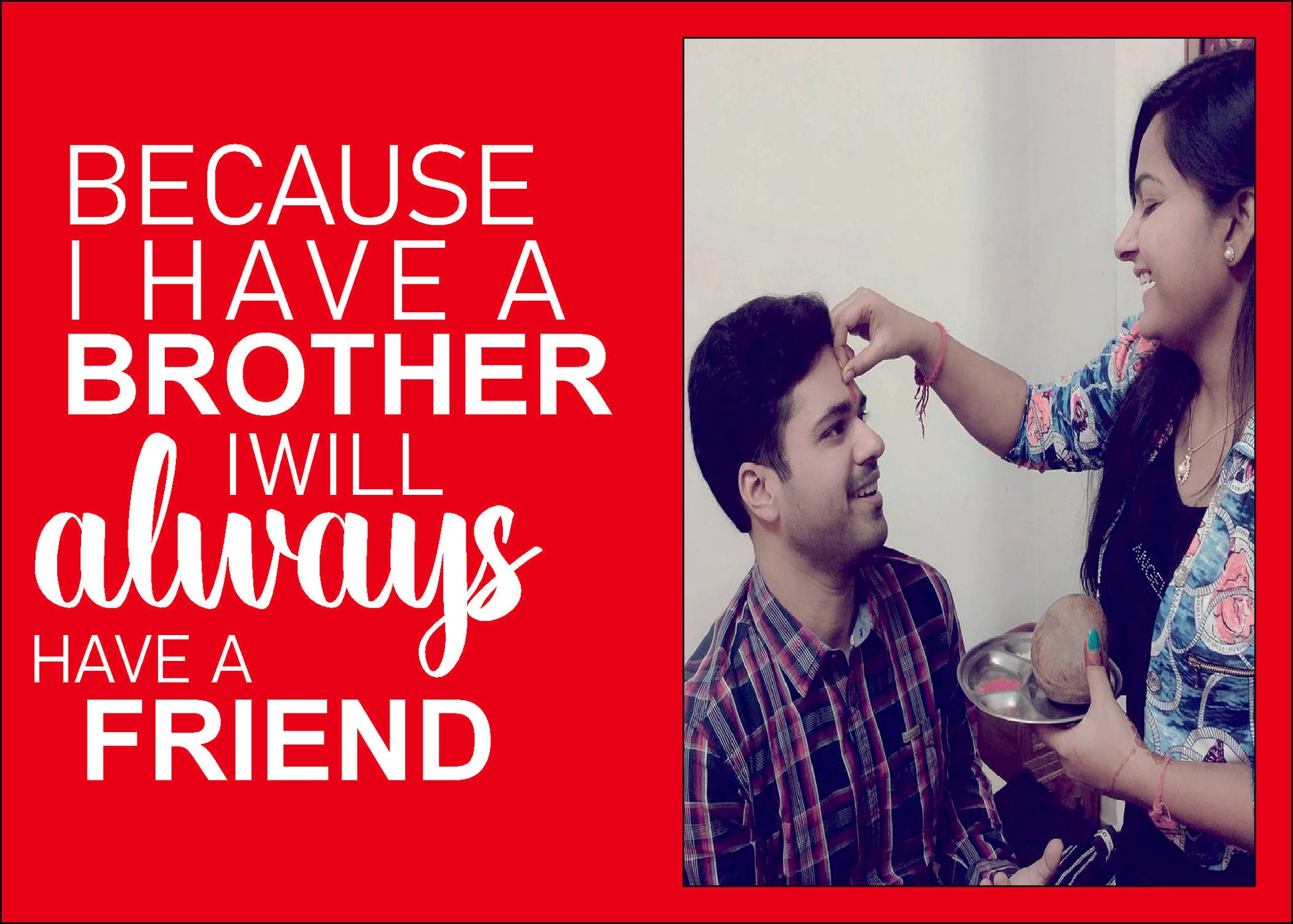 Brother cum Friend cute Photoframe with Engraved ( Black & Red Acrylic )
