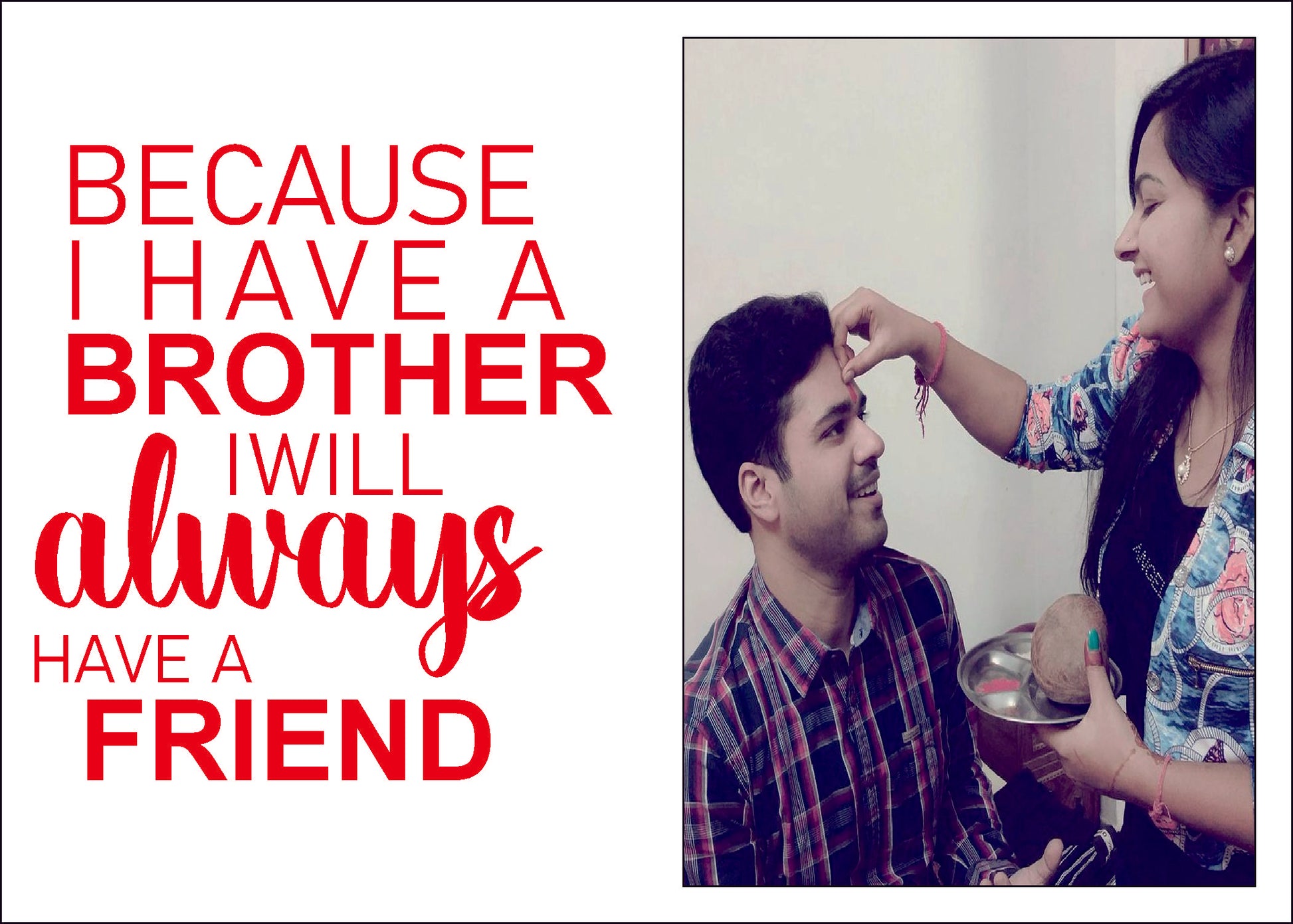 Brother cum Friend cute Photoframe with Engraved ( Black & Red Acrylic )