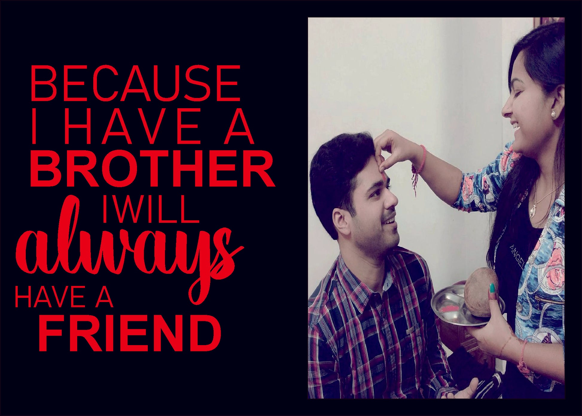 Brother cum Friend cute Photoframe with Engraved ( Black & Red Acrylic )