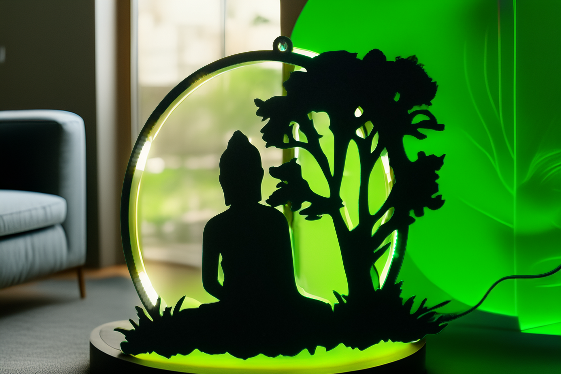 Gautam Budha Black Cutout Photo Frame With Light and Remote