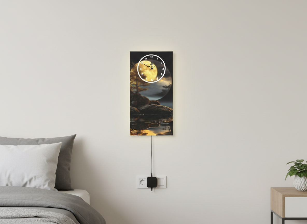 Lakeside Moonlight Wall Clock With Light