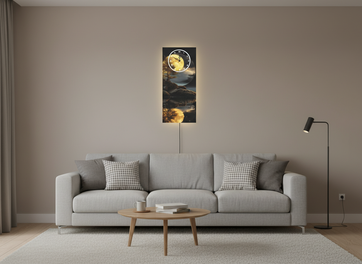 Lakeside Moonlight Wall Clock With Light