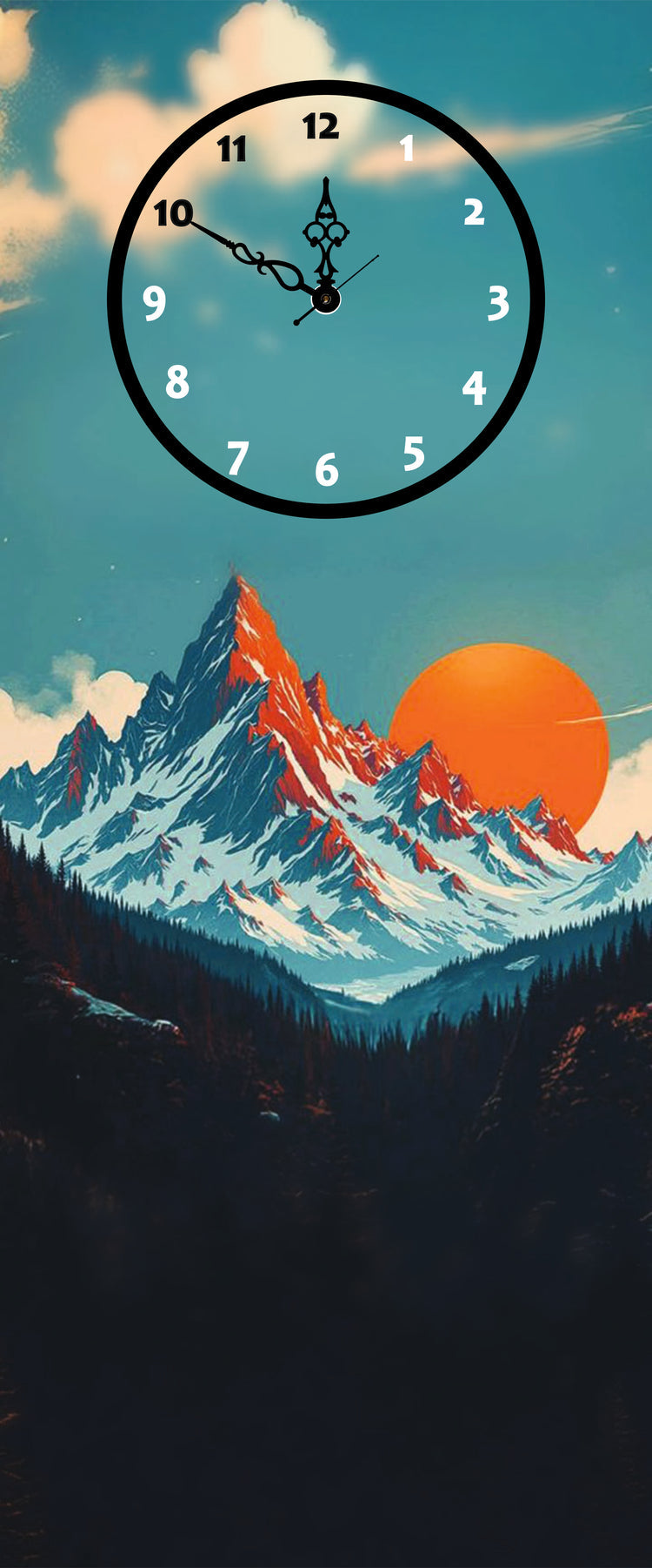 Mountain Print Wall Clock With Light