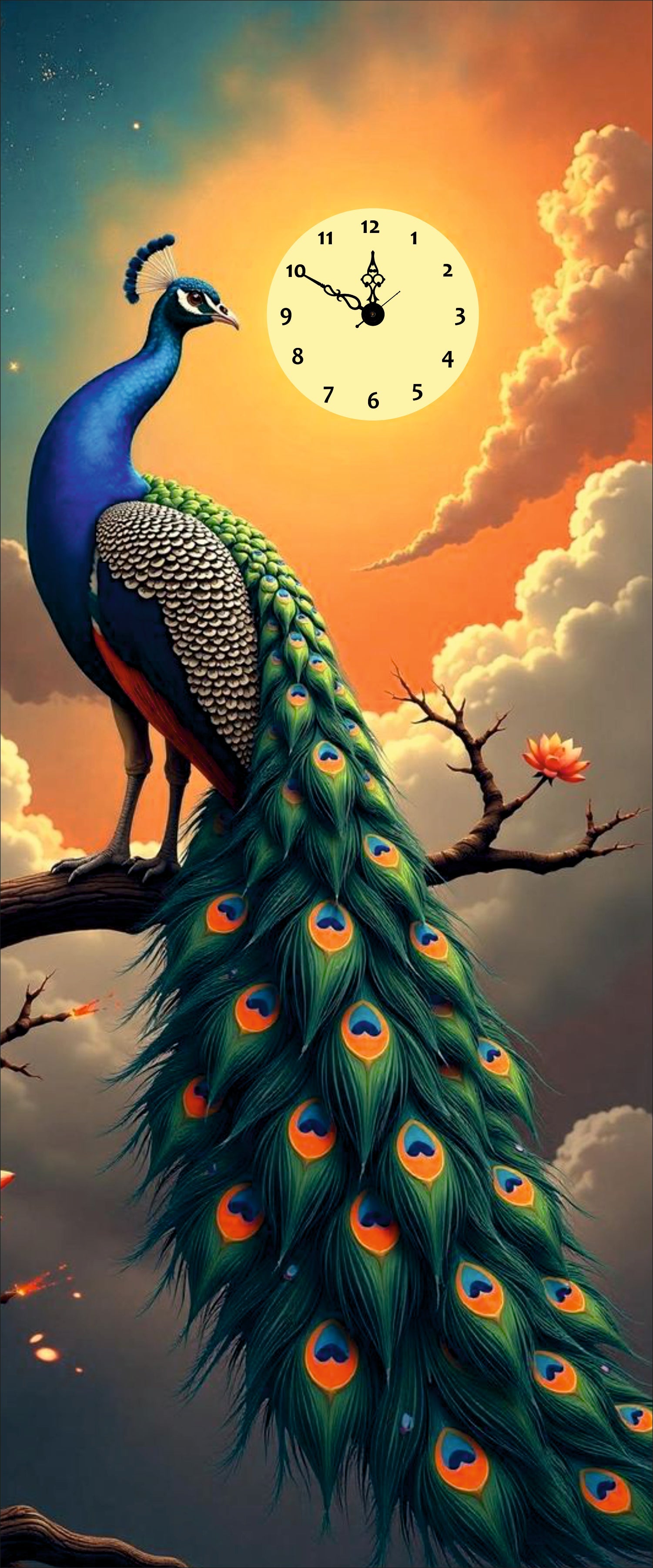 Peacock Print Wall Clock With Light