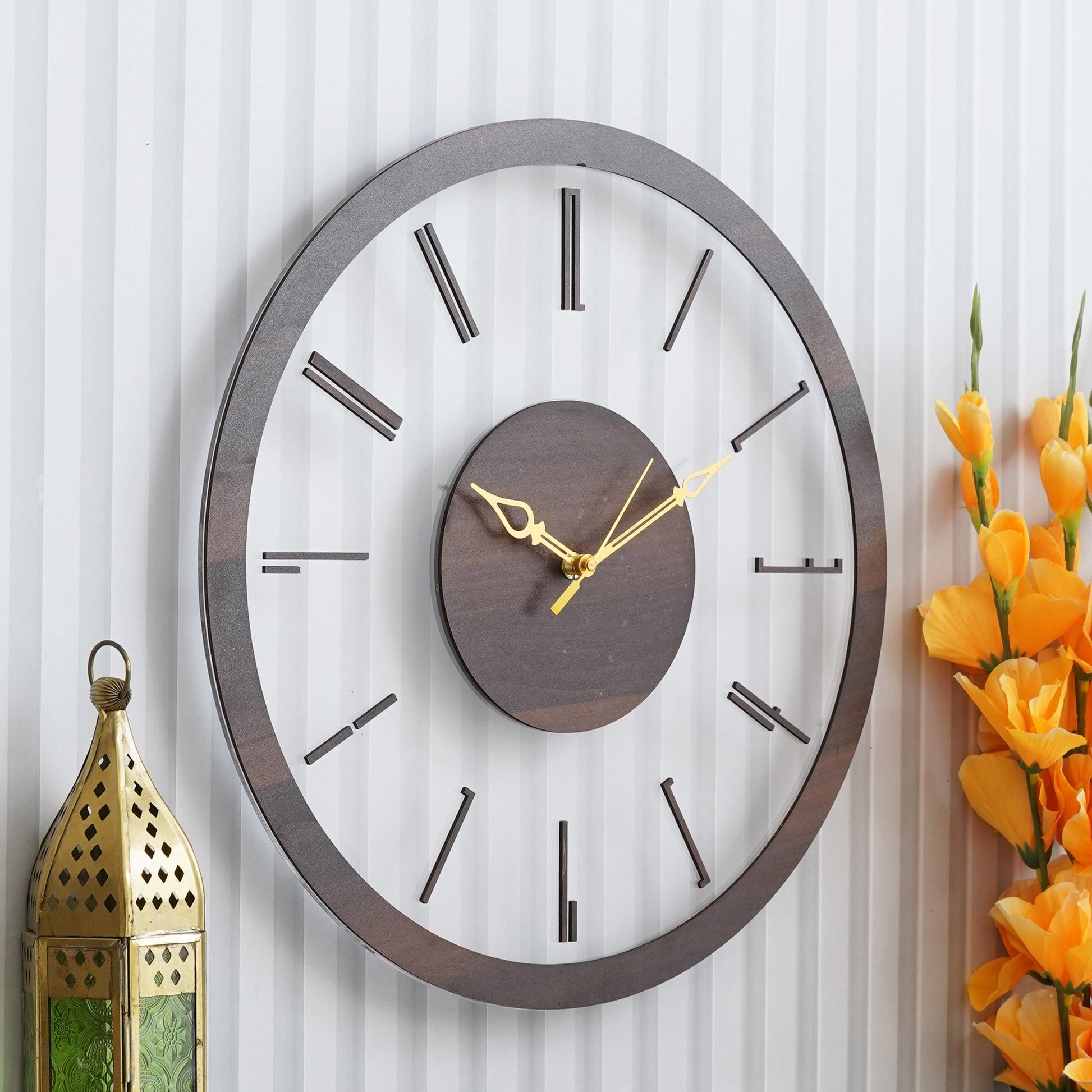 Wooden Acrylic Wall Clock Double Strip