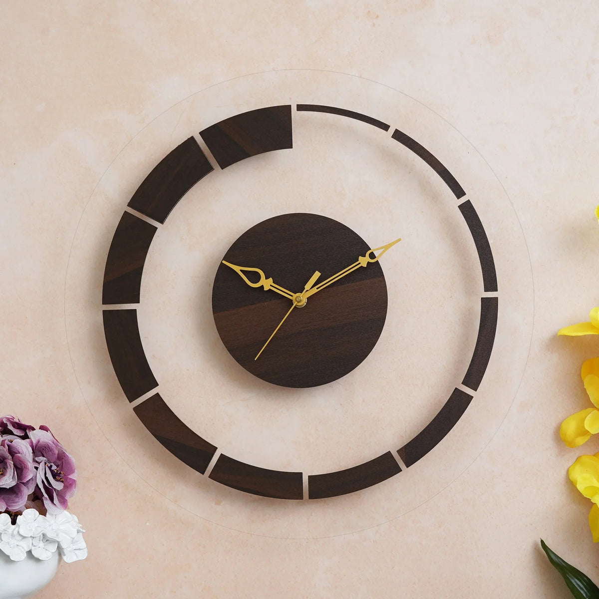 Rustic Chic Acrylic Wooden Wall Clock - Gift With Smile
