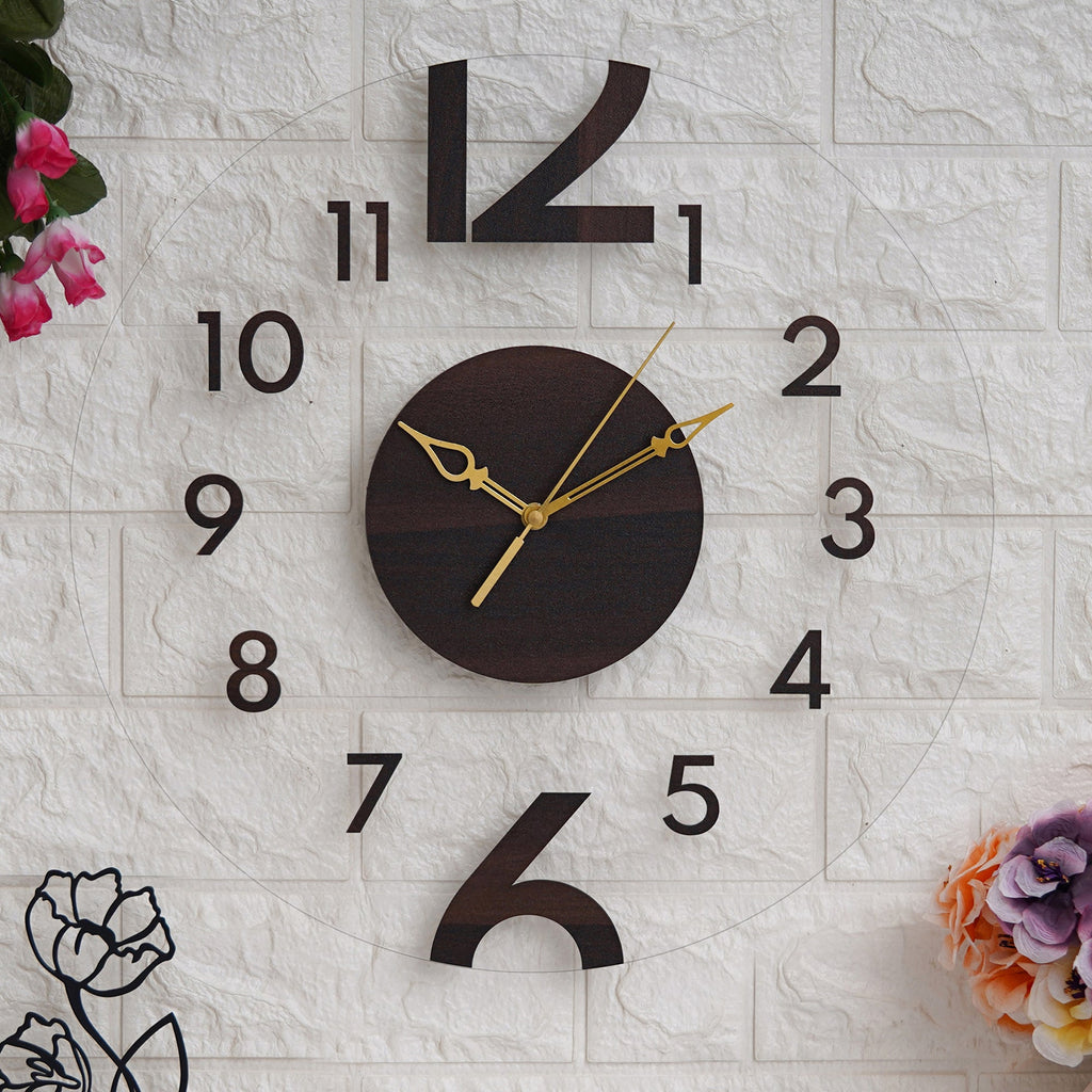 Round Shaped Numerical Acrylic Wooden Wall Clock