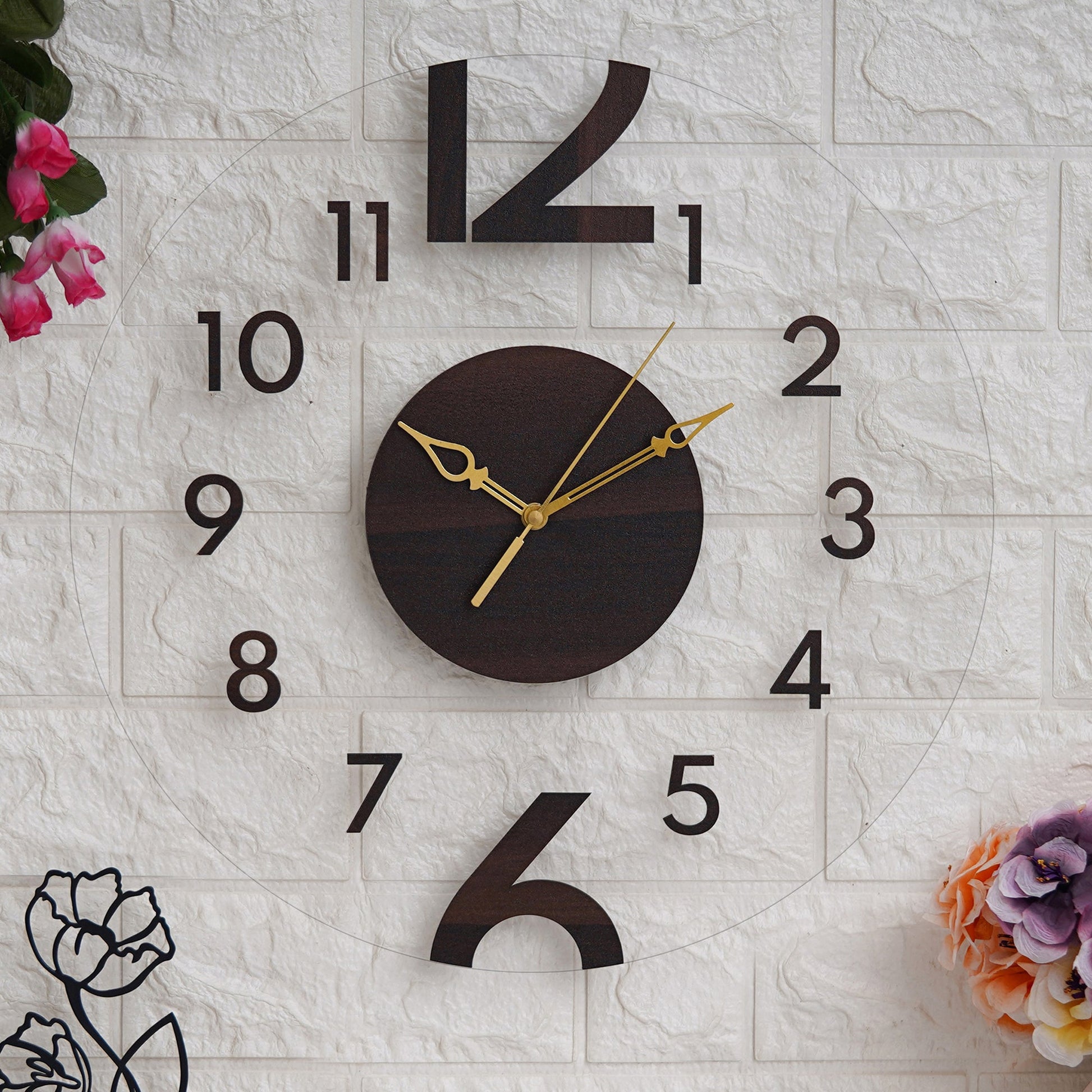 Round Shaped Numerical Acrylic Wooden Wall Clock
